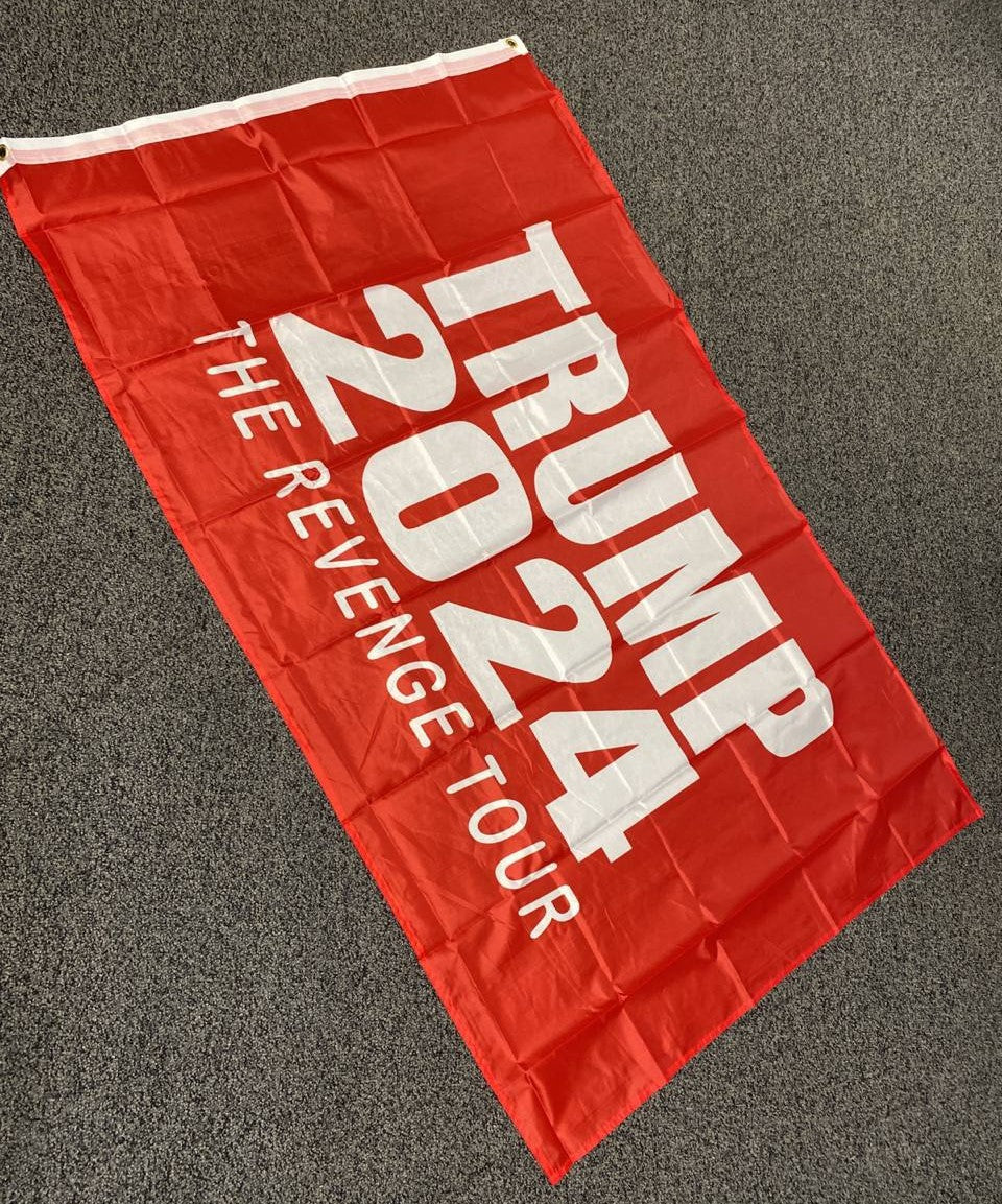 thumbnail image 2 of 3x5 FT Trump 2024 'The Revenge Tour' / 'Trump Is Innocent' Black Flag Banner 2 of 5