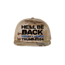 Load image into Gallery viewer, Trump 2024, He&#39;ll Be Back Trucker Hat