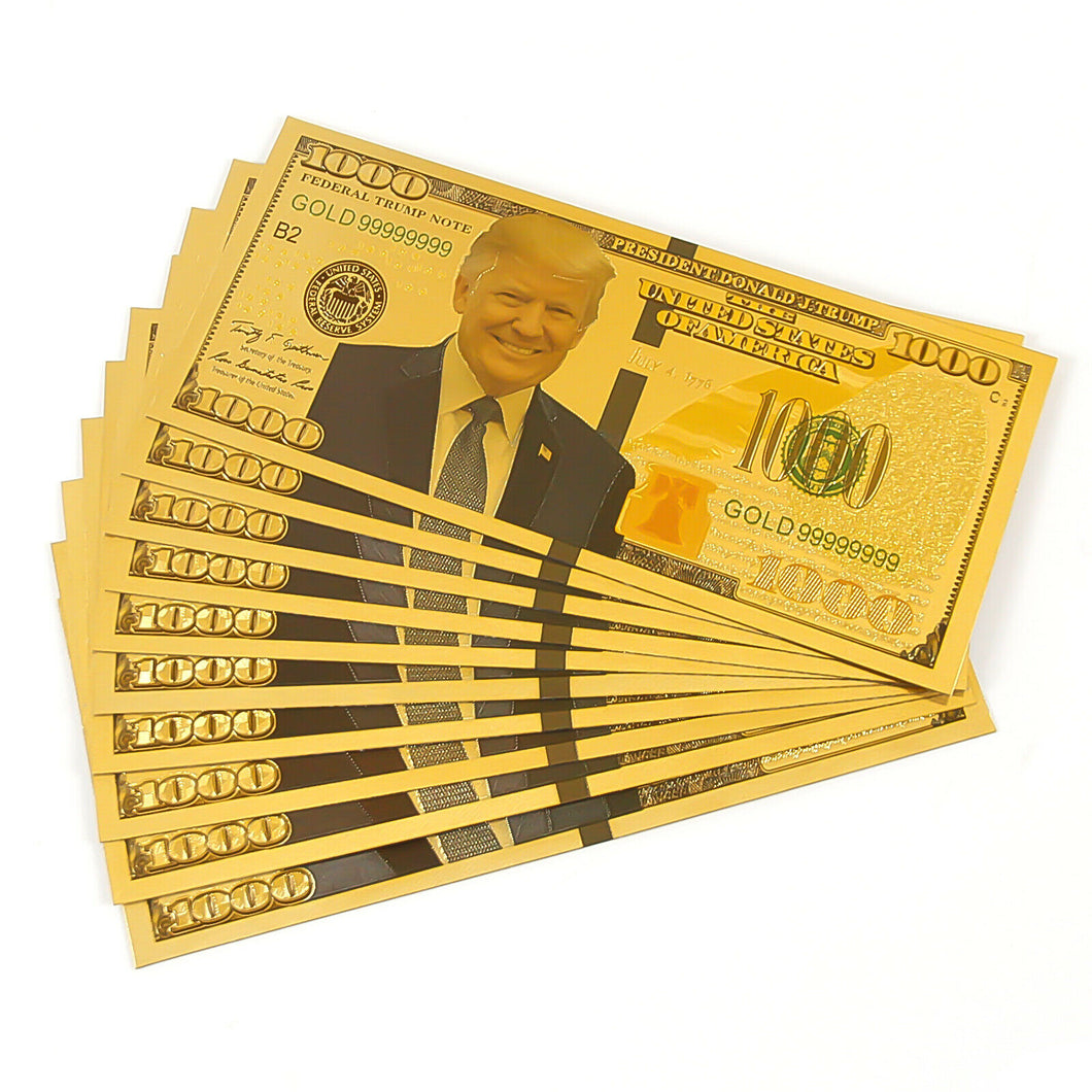 Donald Trump Gold 1000 Dollar Bill-10 Pack